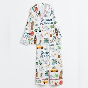 SheShow Travel Planner Long Sleeve Satin Pajama Set Size Large NWT